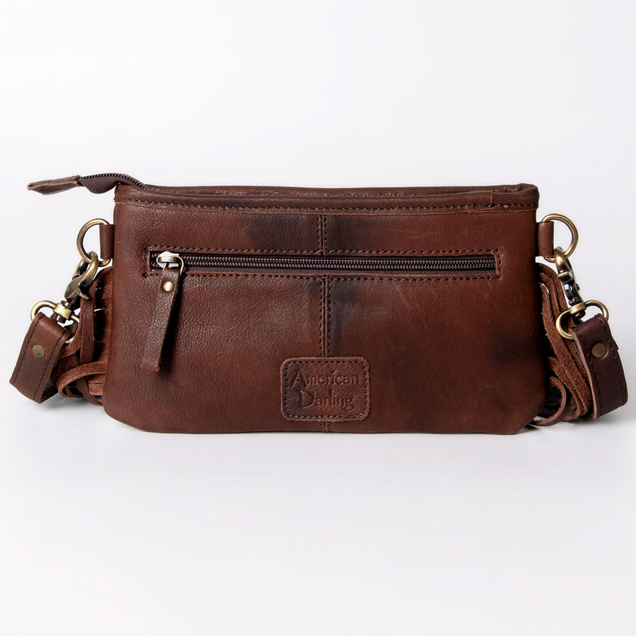 American Darling Women's Small Cross body Bag Hand Woven Saddle Blanket Hand Tooled Fringes Genuine Leather YKK Zipper