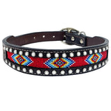 BAR H EQUINE Floral Justine Beaded Hand Tooled Western Leather Dog Collar Dark Brown