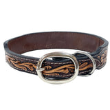 BAR H EQUINE Floral Beaded Hand Carved Western Leather Dog Collar Dark Brown