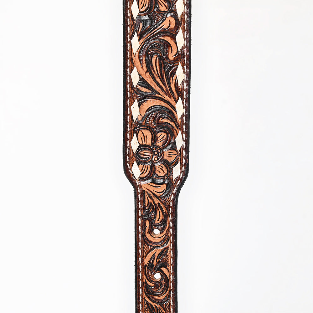 BAR H EQUINE Leaf Classic Colton Hand Carved Western Leather Dog Collar Brown