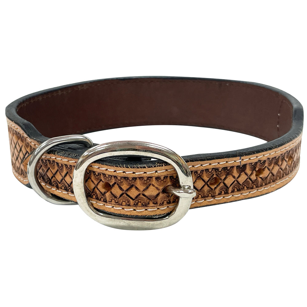 BAR H EQUINE Natural Daffodil Floral Hand Painted Western Leather Dog Collar Tan