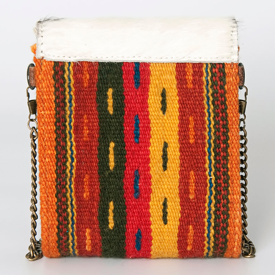 American Darling Small Cross body Bag Western Leather Hair-On Cowhide Hand Tooled Floral Turquoise Concho 5.5x5