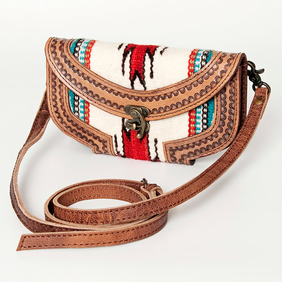 American Darling Western Small Cross body Bag Hand Tooled with Hand-Woven Saddle Blanket - Hilason