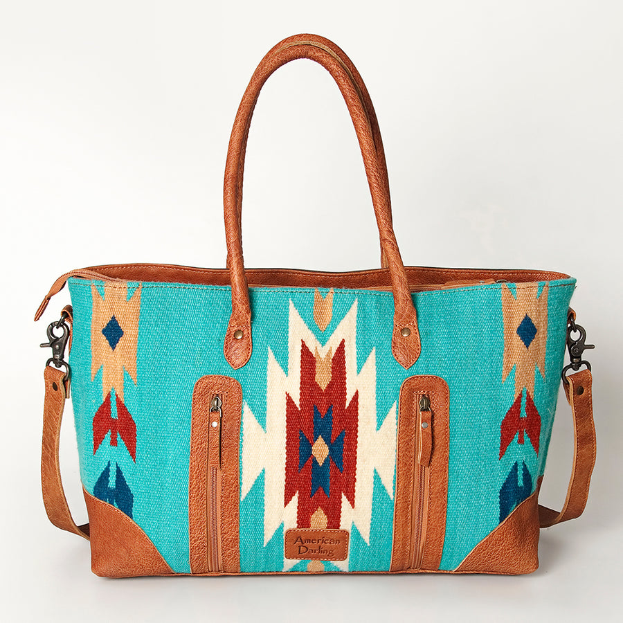 American Darling Tote Bag Western Leather Hand Tooled Floral Carved Hand Woven Saddle Blanket Genuine Leather 12x16