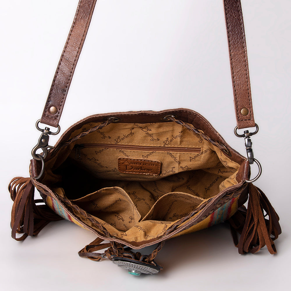 American Darling Cross Body Saddle Blanket Fabric Genuine Leather Western Women Bag | Handbag Purse Crossbody for Cute