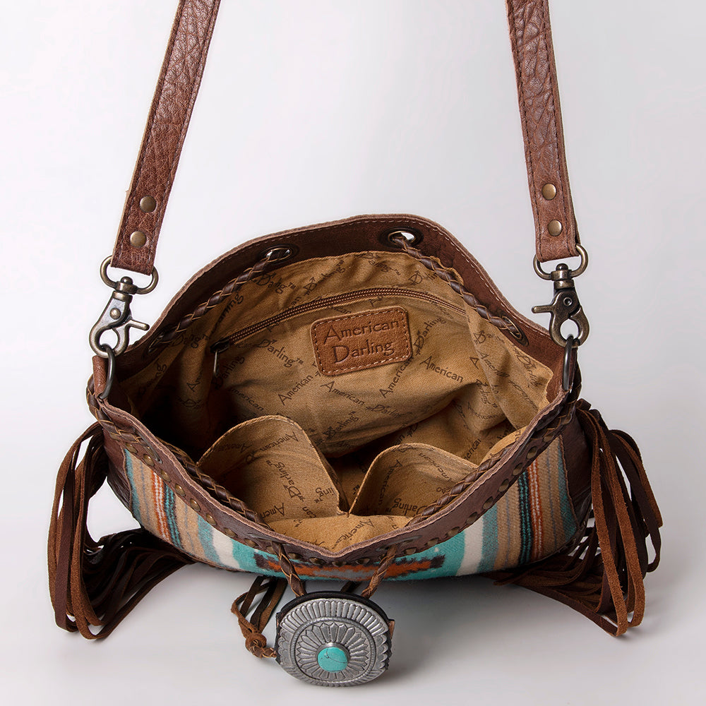American Darling Cross Body Saddle Blanket Fabric Genuine Leather Western Women Bag | Handbag Purse Crossbody for Cute