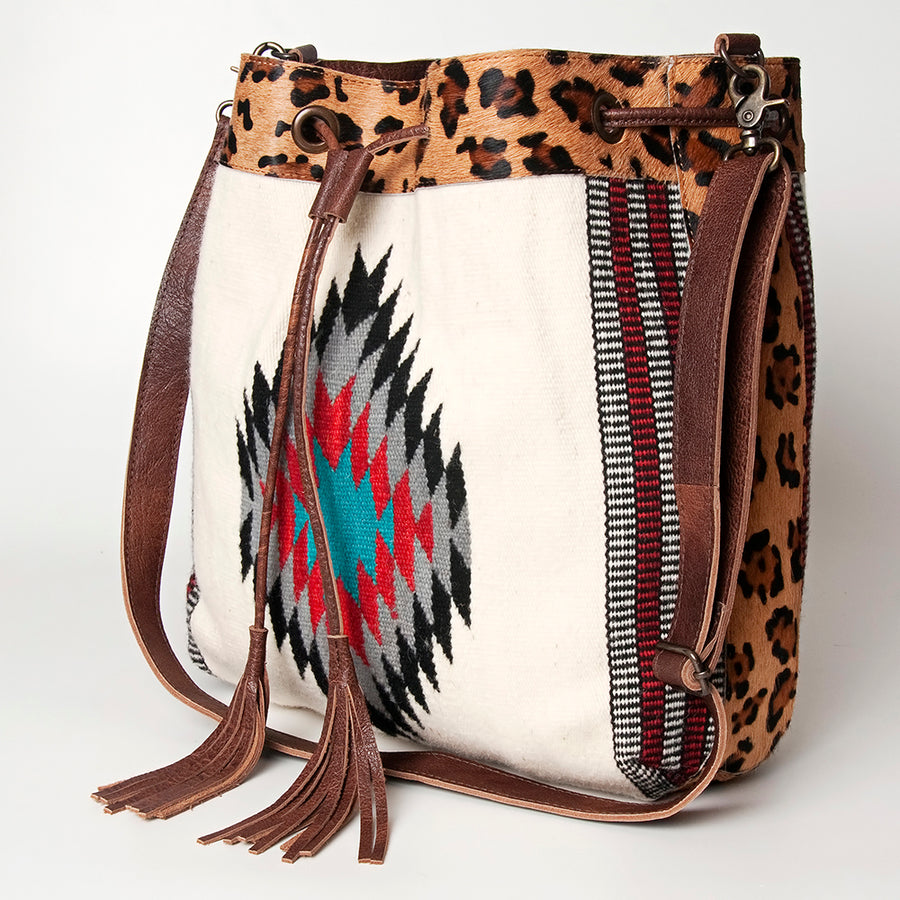 American Darling Hand Woven Saddle Blanket and Hair-On Cowhide Western Bucket Bag - Uhorse