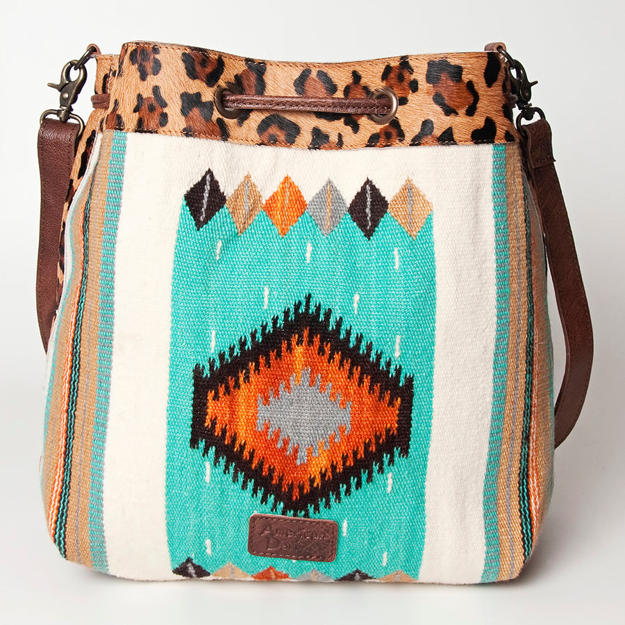 American Darling Bucket Bag Hand Woven Saddle Blanket Hair-On Cowhide Genuine Leather Western Purse with YKK Zipper