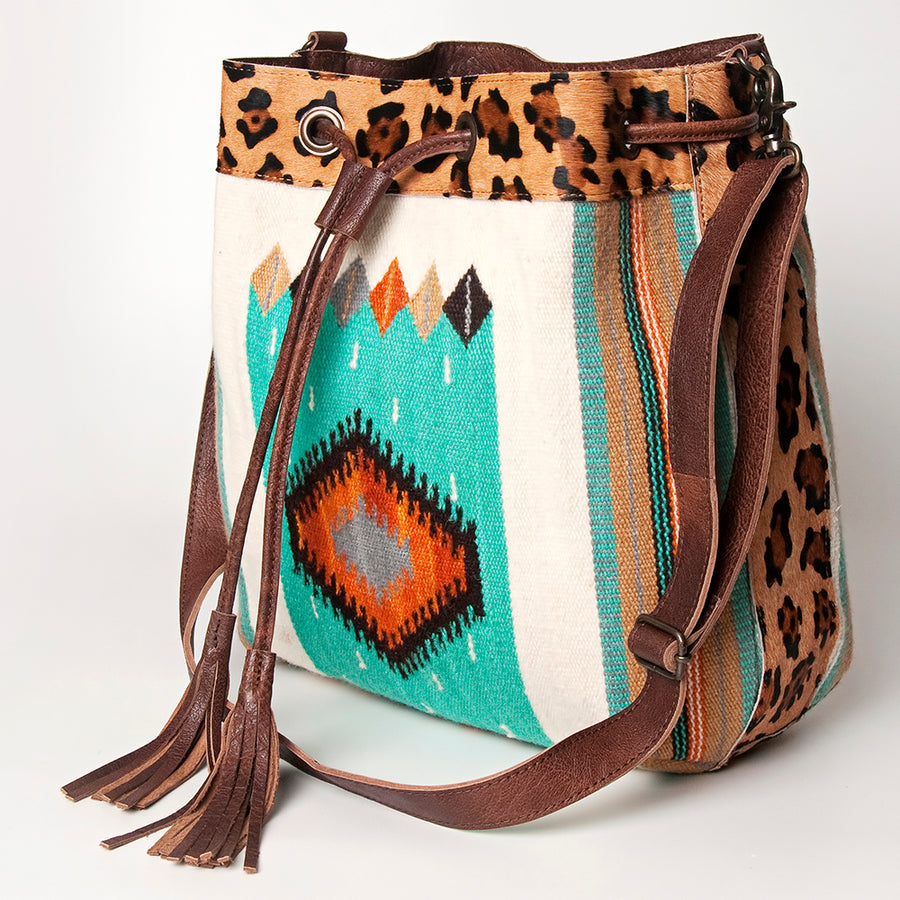 American Darling Hand Woven Saddle Blanket and Hair-On Cowhide Western Bucket Bag - Uhorse