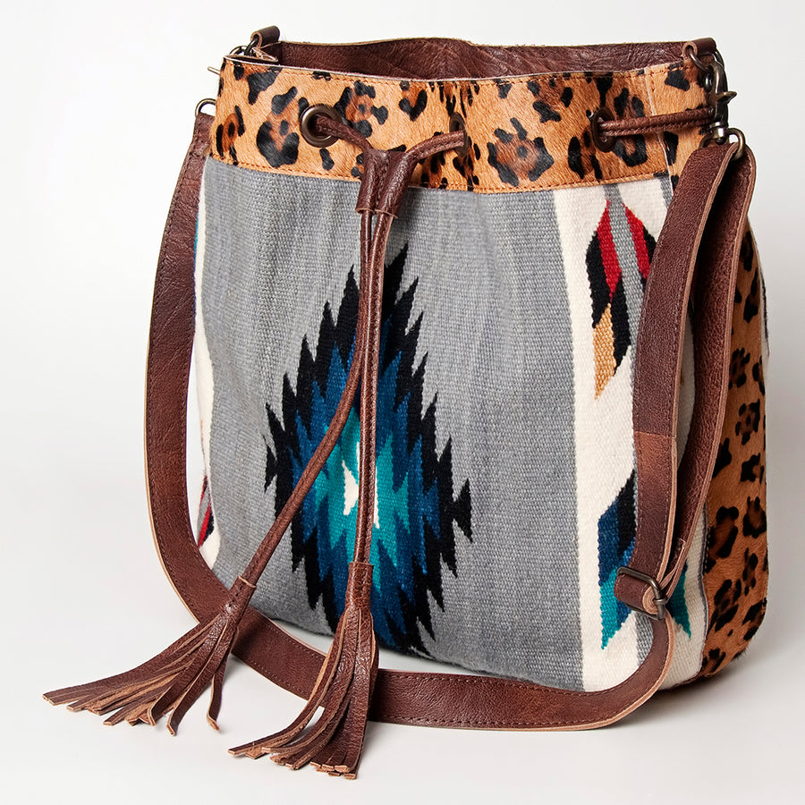American Darling Hand Woven Saddle Blanket and Hair-On Cowhide Western Bucket Bag - Uhorse