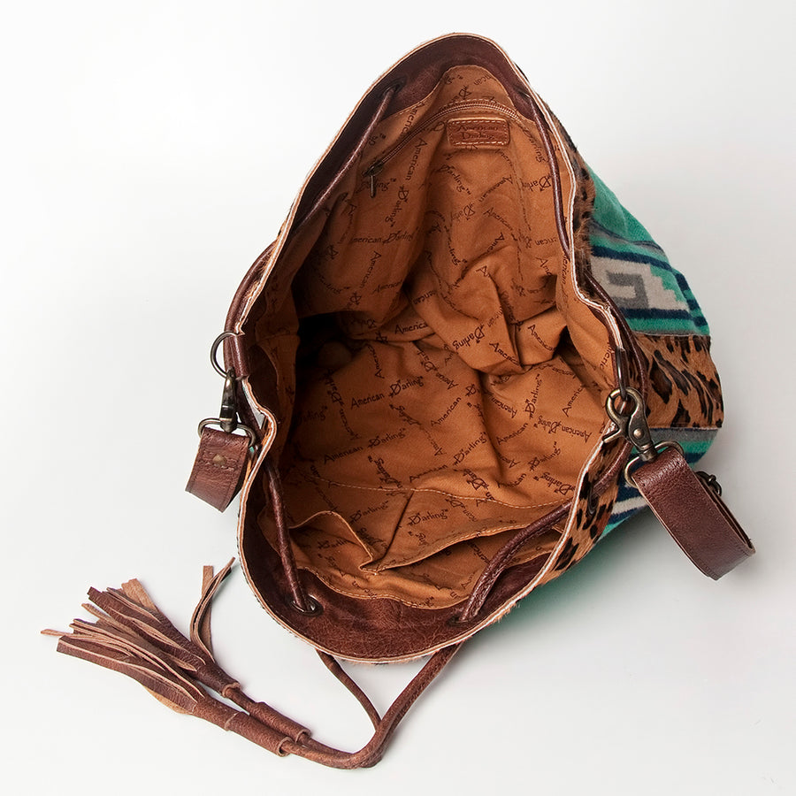 American Darling Bucket Bag Hand Woven Saddle Blanket Hair-On Cowhide Genuine Leather Western Purse with YKK Zipper
