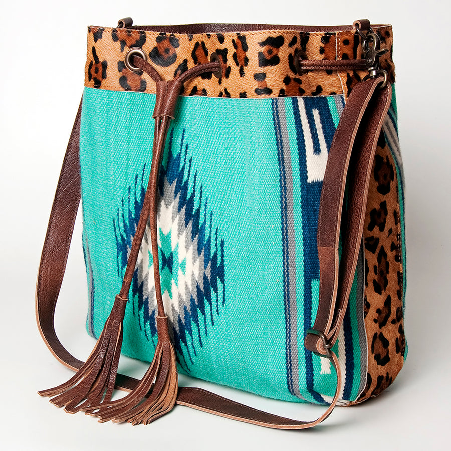 American Darling Hand Woven Saddle Blanket and Hair-On Cowhide Western Bucket Bag - Uhorse