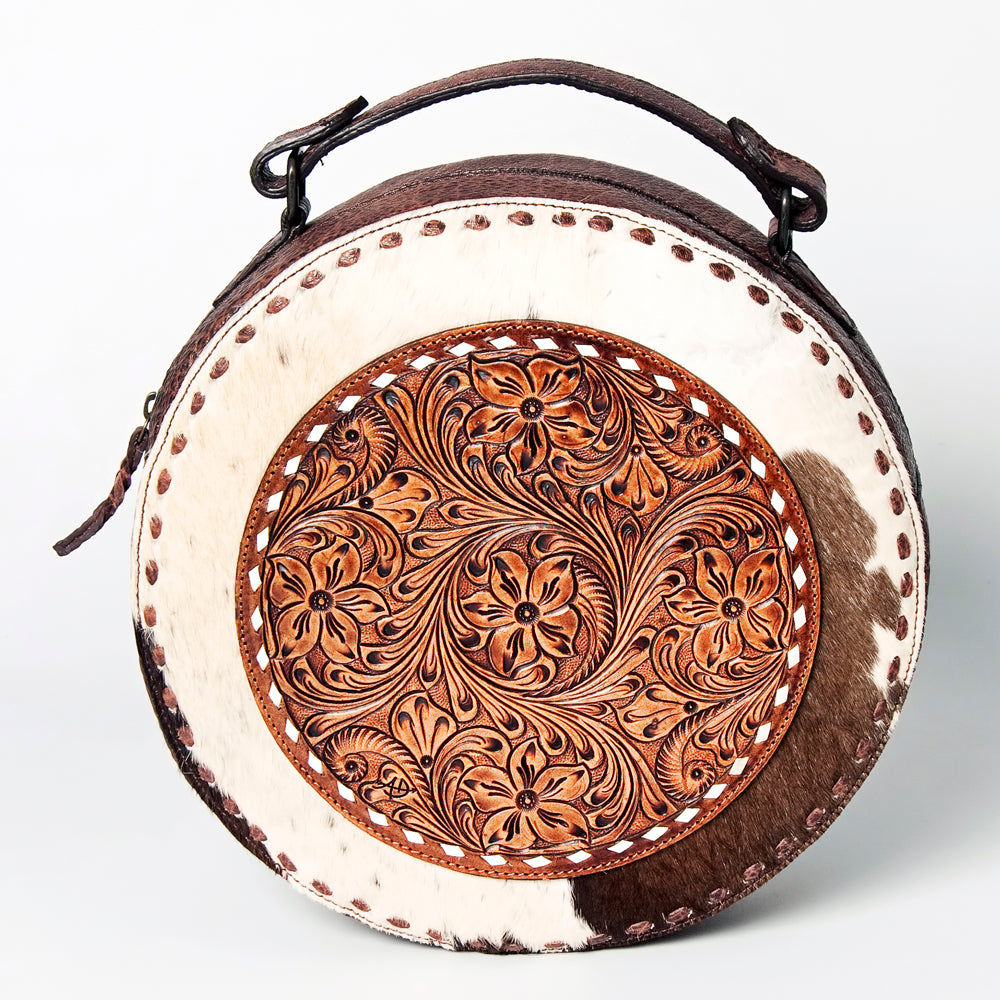 American Darling Canteen Hand Tooled Hair-On Genuine Leather Women Bag Western Handbag Purse