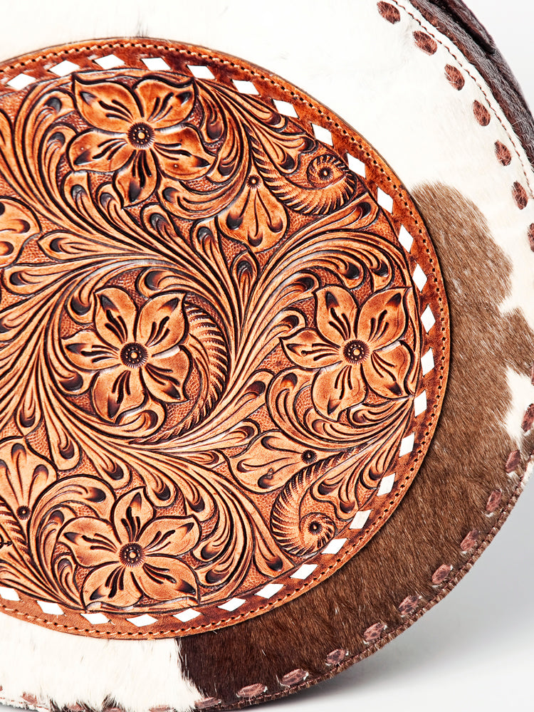 American Darling Canteen Hand Tooled Hair-On Genuine Leather Women Bag Western Handbag Purse
