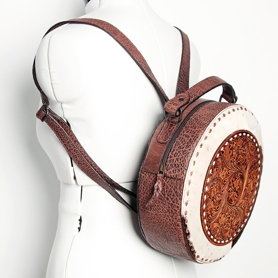American Darling Canteen Hand Tooled Hair-On Genuine Leather Women Bag Western Handbag Purse