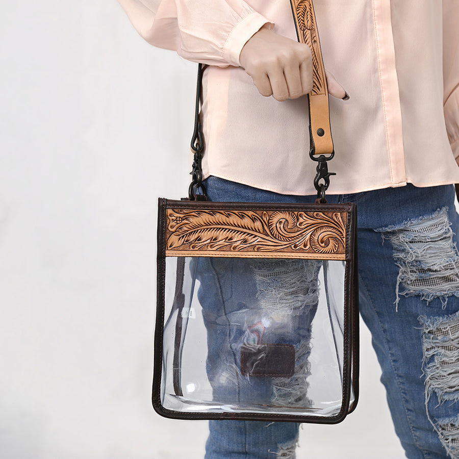 American Darling Clear Bag Hand Tooled Genuine Leather Women Western Handbag Purse