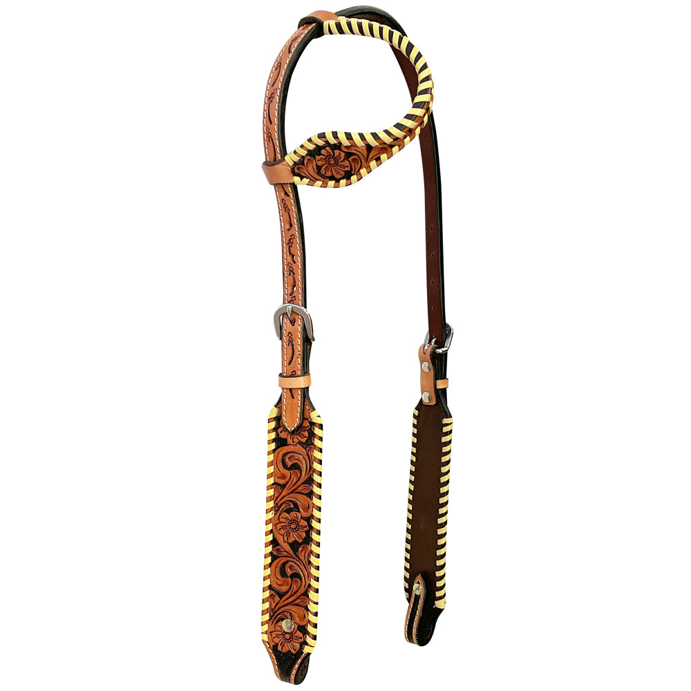 Bar H Equine American Leather Horse Saddle Tack One Ear Headstall | Breast Collar Browband Wither Strap Set BER256