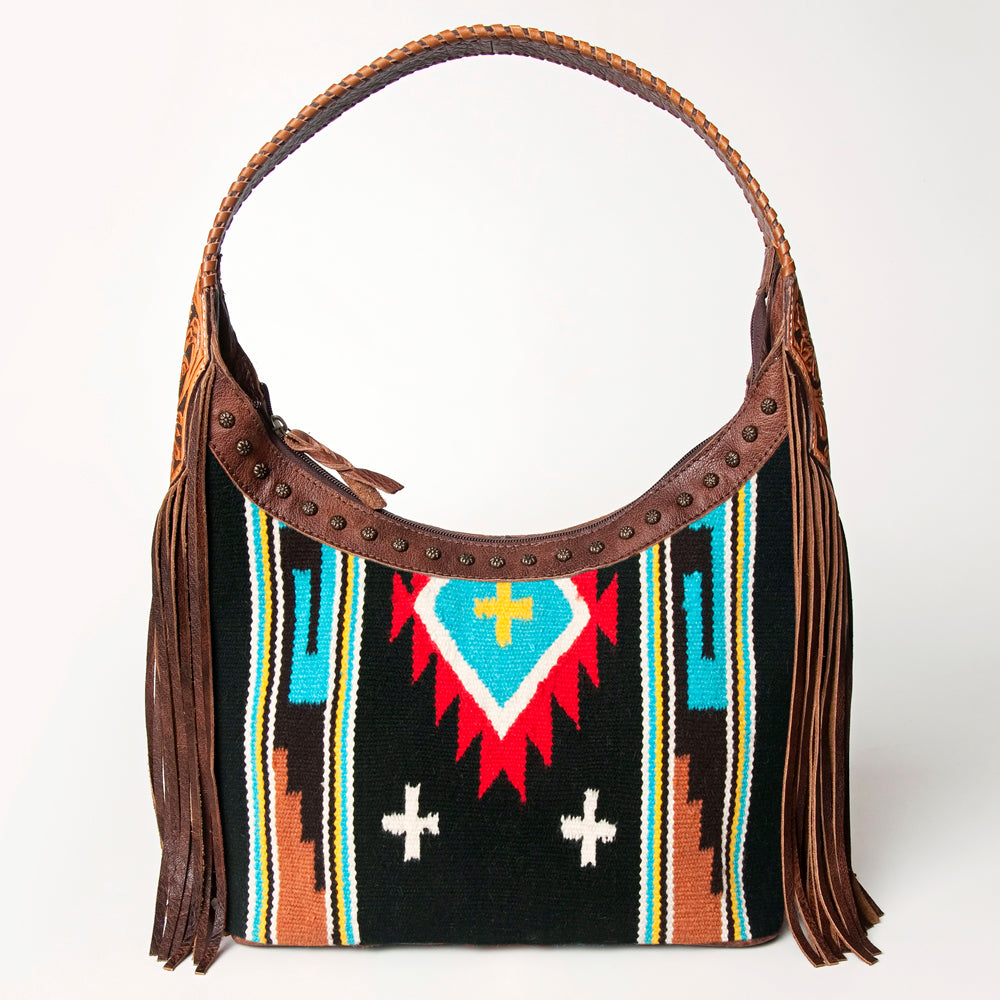 American Darling Hobo Hair-On Saddle Blanket Fabric Genuine Leather Western Women Bag | Handbag Purse Bags for Wallet Cute