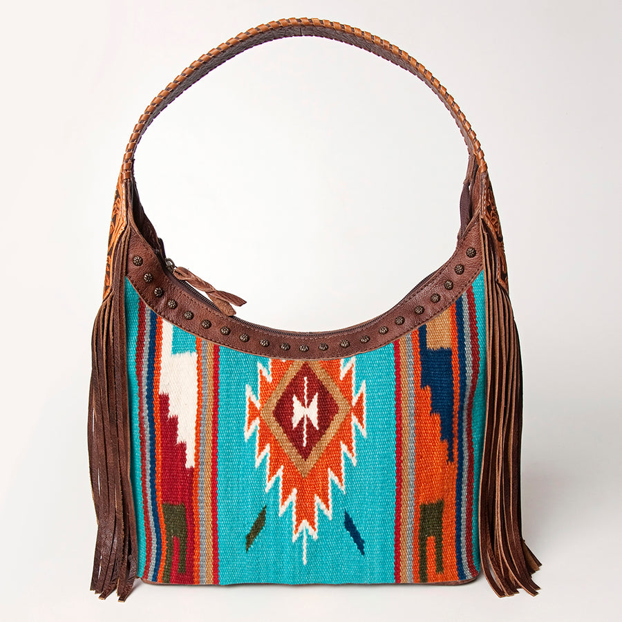 American Darling Hobo Bag for Women, Hand Tooled Floral Leather & Hair-On Cowhide Western Purse with Fringes & YKK Zipper