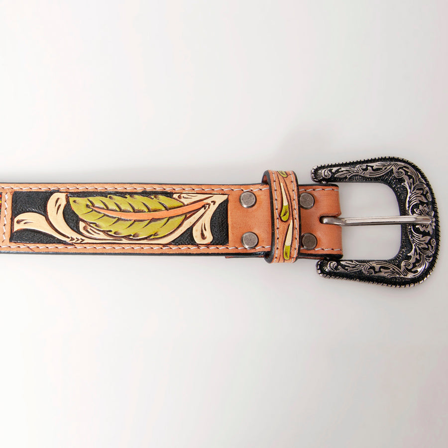 American Darling Beautifully Hand Tooled Green Genuine Leather Belt Men and Women Western with Removable Buckle