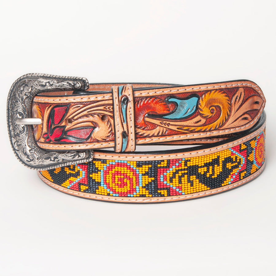 American Darling Beautifully Hand Tooled Green Genuine Leather Belt Men and Women Western with Removable Buckle