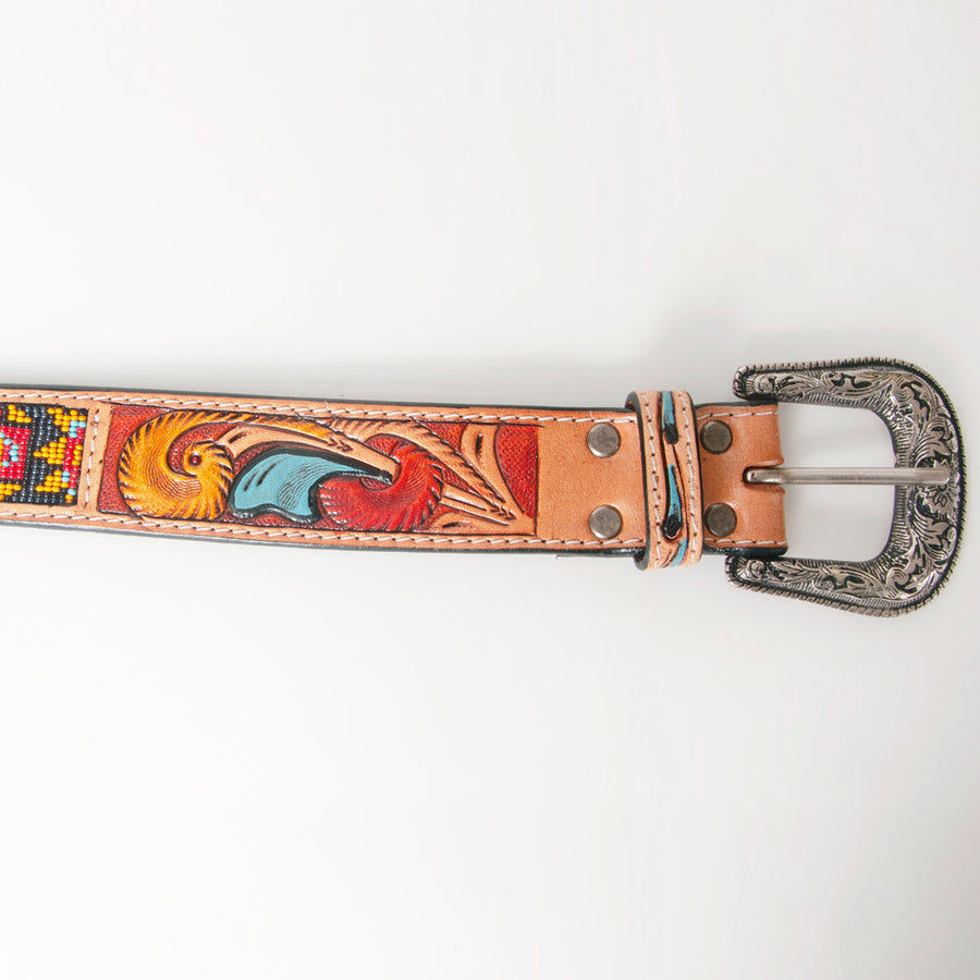 American Darling Beautifully Hand Tooled Green Genuine Leather Belt Men and Women Western with Removable Buckle