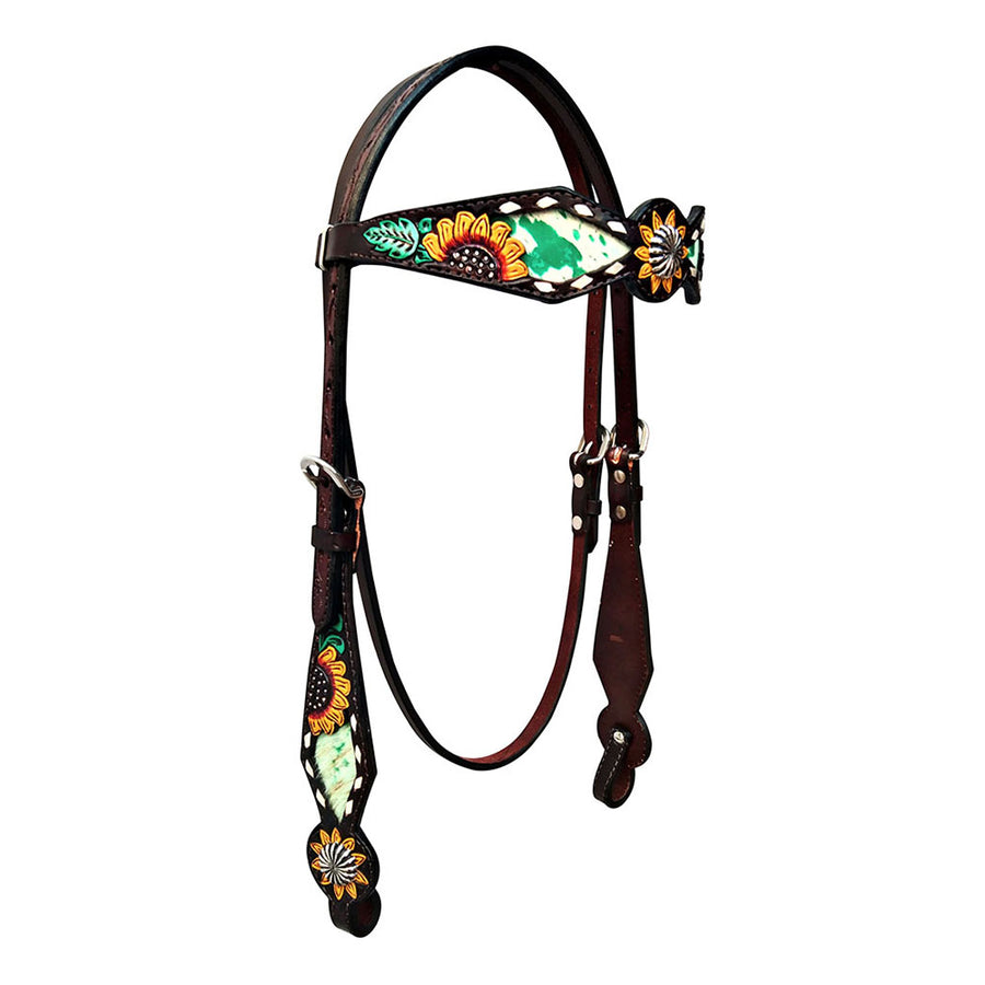 HILASON W. H. Headstall American Leather Floral Dark Brown With Sun by Hilason – Cowboy and equestrian accessories