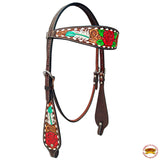 HILASON Western Horse Headstall Breast Collar Set American Leather Rose With Tan
