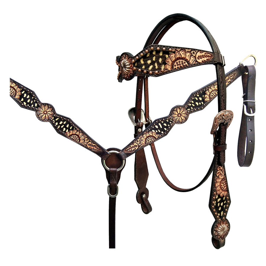 HILASON W. H. Headstall Breast Collar Set American Leather Floral – by Hilason – Cowboy and equestrian accessories