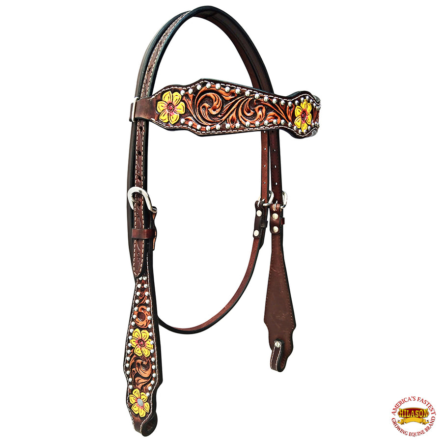HILASON Western Horse Headstall Breast Collar Set American Leather Floral | Tack for Horses