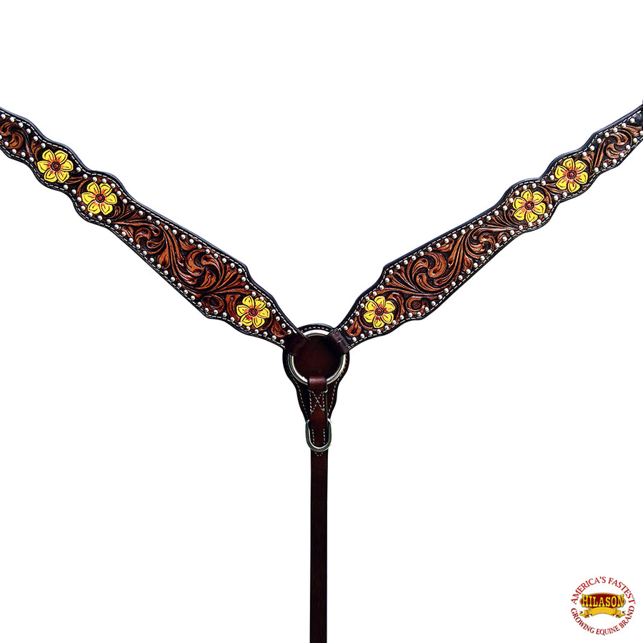 HILASON Western Horse Headstall Breast Collar Set American Leather Floral | Tack for Horses
