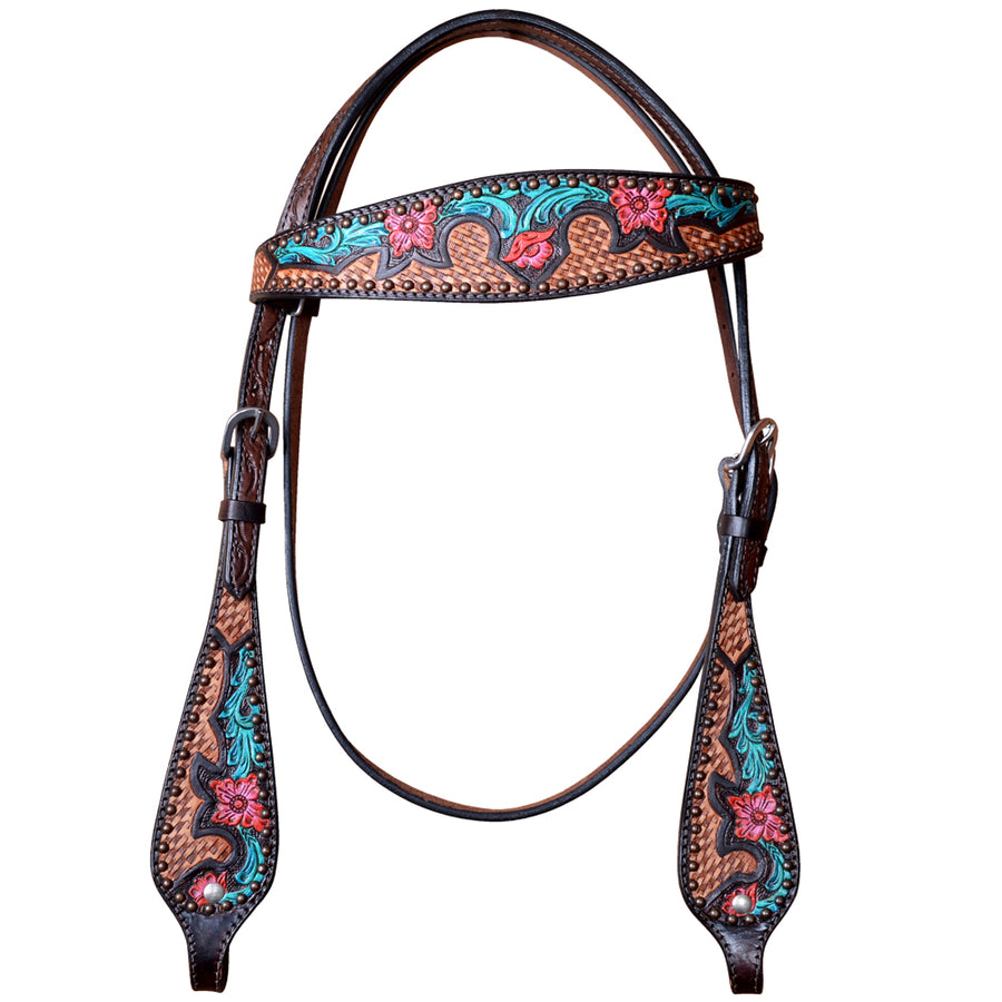 HILASON Western Horse Floral Headstall Breast Collar Set American Leather Dark Brown | Tack for Horses