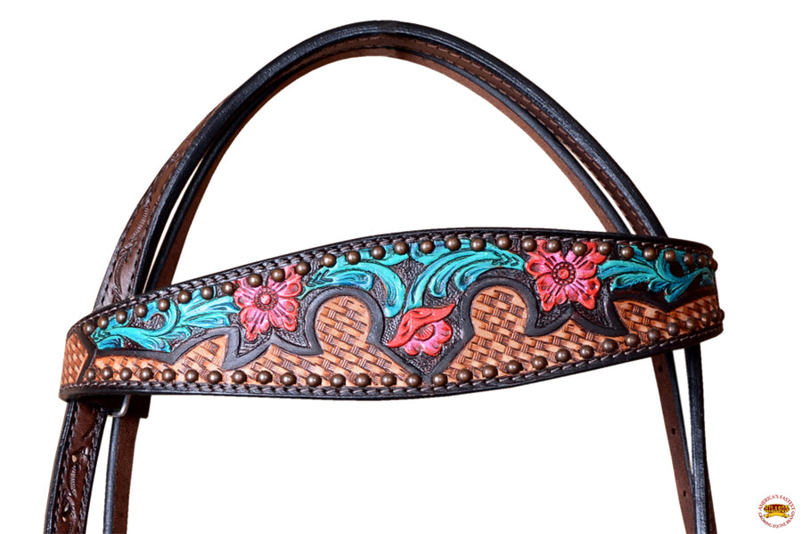 HILASON Western Horse Floral Headstall Breast Collar Set American Leather Dark Brown | Tack for Horses