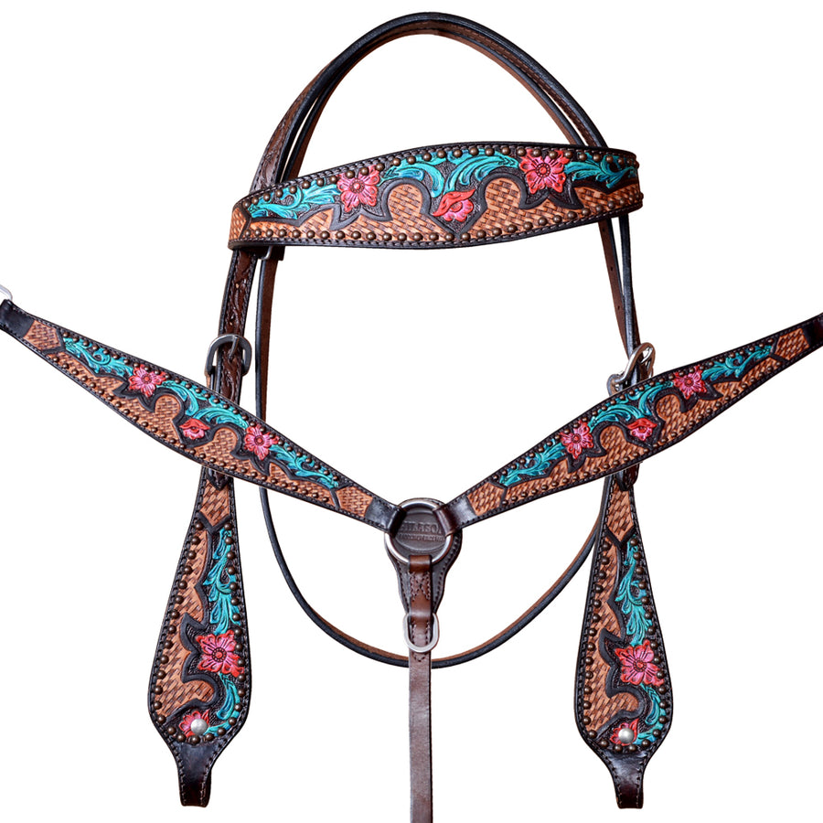 HILASON W. H. Floral Headstall Breast Collar Set American Leather by Hilason – Cowboy and equestrian accessories