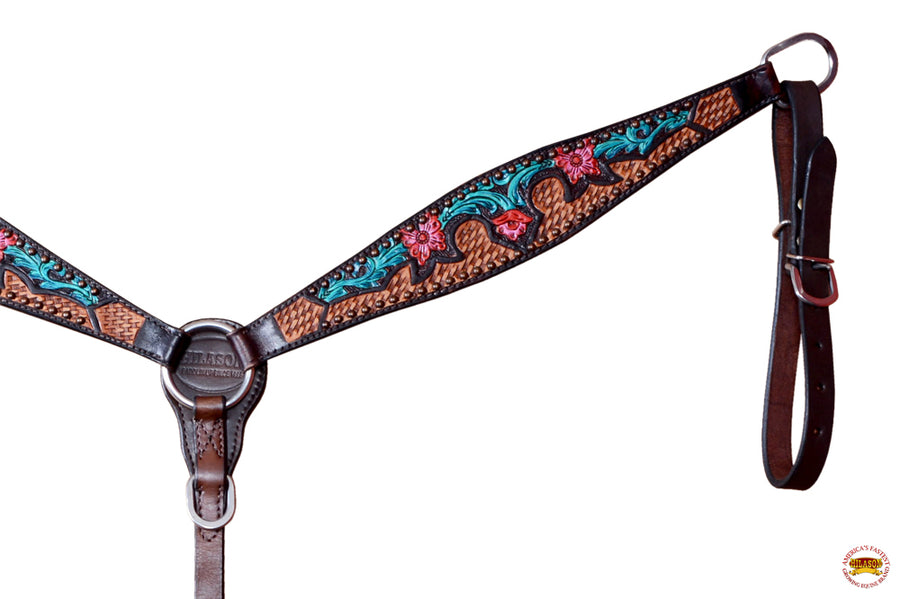HILASON Western Horse Floral Headstall Breast Collar Set American Leather Dark Brown | Tack for Horses