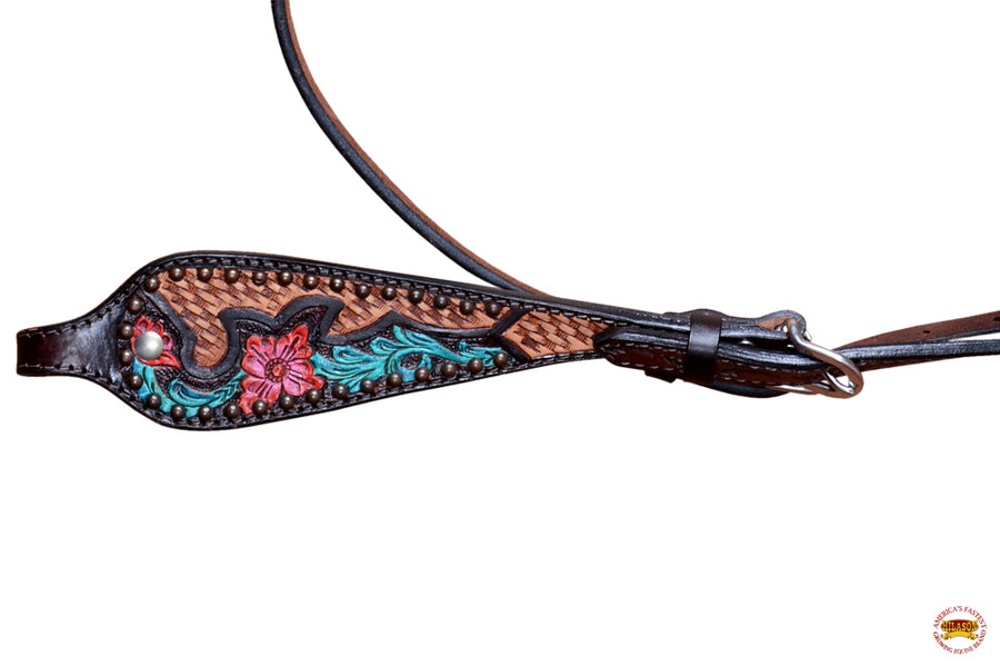 HILASON Western Horse Floral Headstall Breast Collar Set American Leather Dark Brown | Tack for Horses