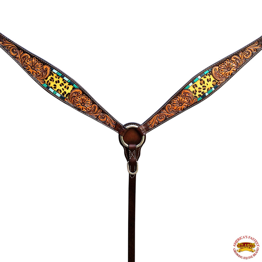 HILASON Western Horse Floral Headstall Breast Collar Set American Leather Brown
