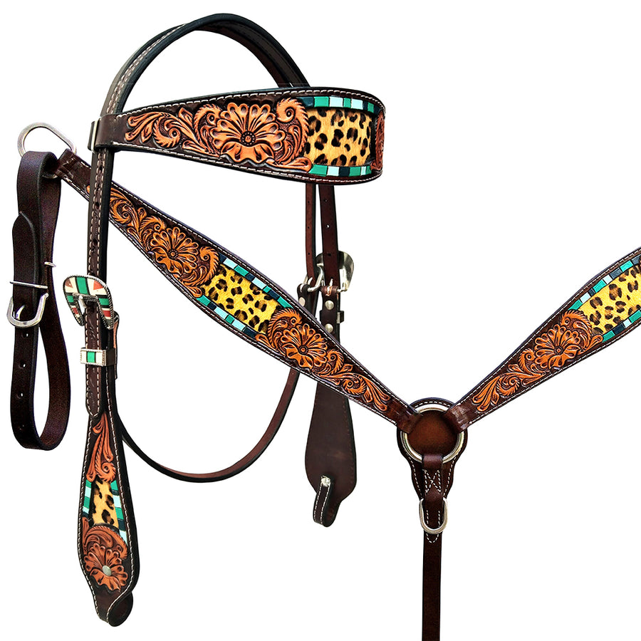 HILASON W. H. Floral Headstall Breast Collar Set American Leather – by Hilason – Cowboy and equestrian accessories