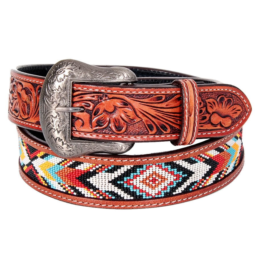 Bar H Equine Hand Carved Western Leather Belt Men Women Beaded Large - Uhorse