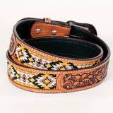 Bar H Equine Hand Carved Western Leather Belt Men Women Beaded