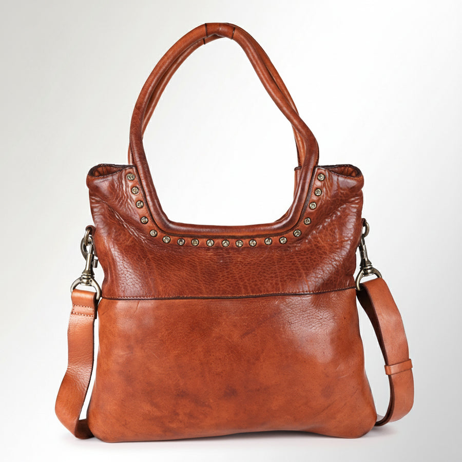 Spaghetti Western Swc178Tan Tote Vintage Handmade Drum Dyed Genuine European Cowhide Leather Women Bag Western Handbag Purse