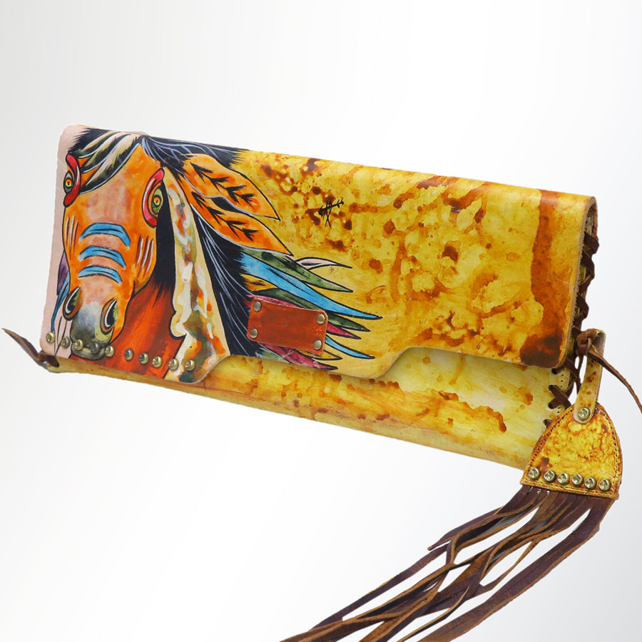 American Darling Western Leather Envelope with Hand-Painted and Fringes - Uhorse