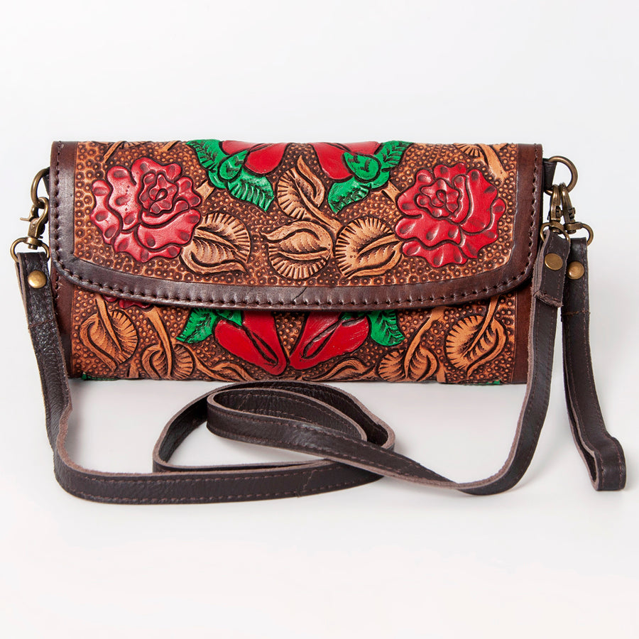 American Darling Women's Small Cross body Bag Hand Tooled Floral Carved Eco-Friendly Genuine Leather YKK Zipper
