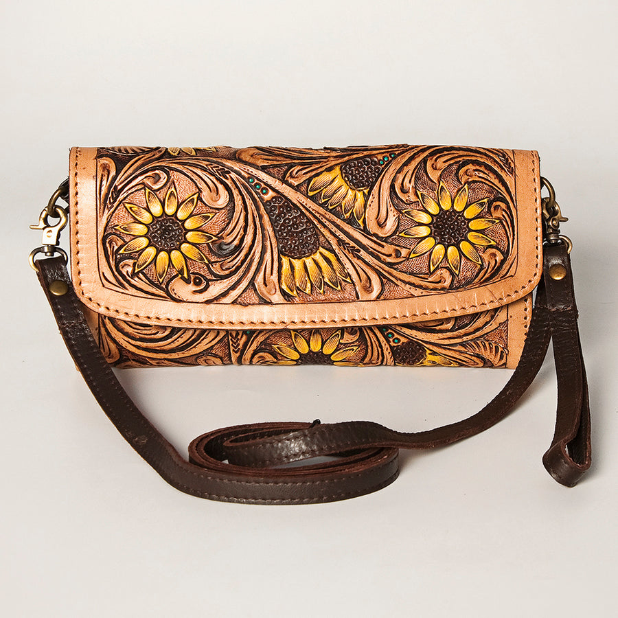American Darling Women's Small Cross body Bag Hand Tooled Floral Carved Eco-Friendly Genuine Leather YKK Zipper