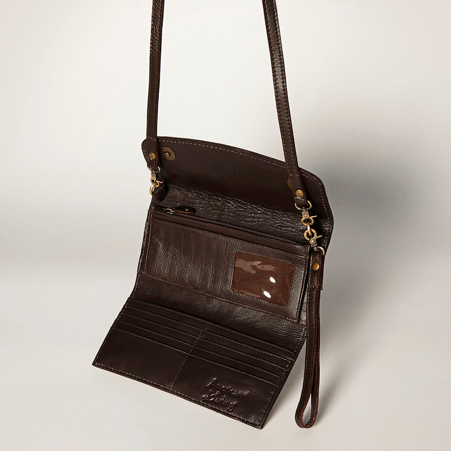 American Darling Women's Small Cross body Bag Hand Tooled Floral Carved Eco-Friendly Genuine Leather YKK Zipper