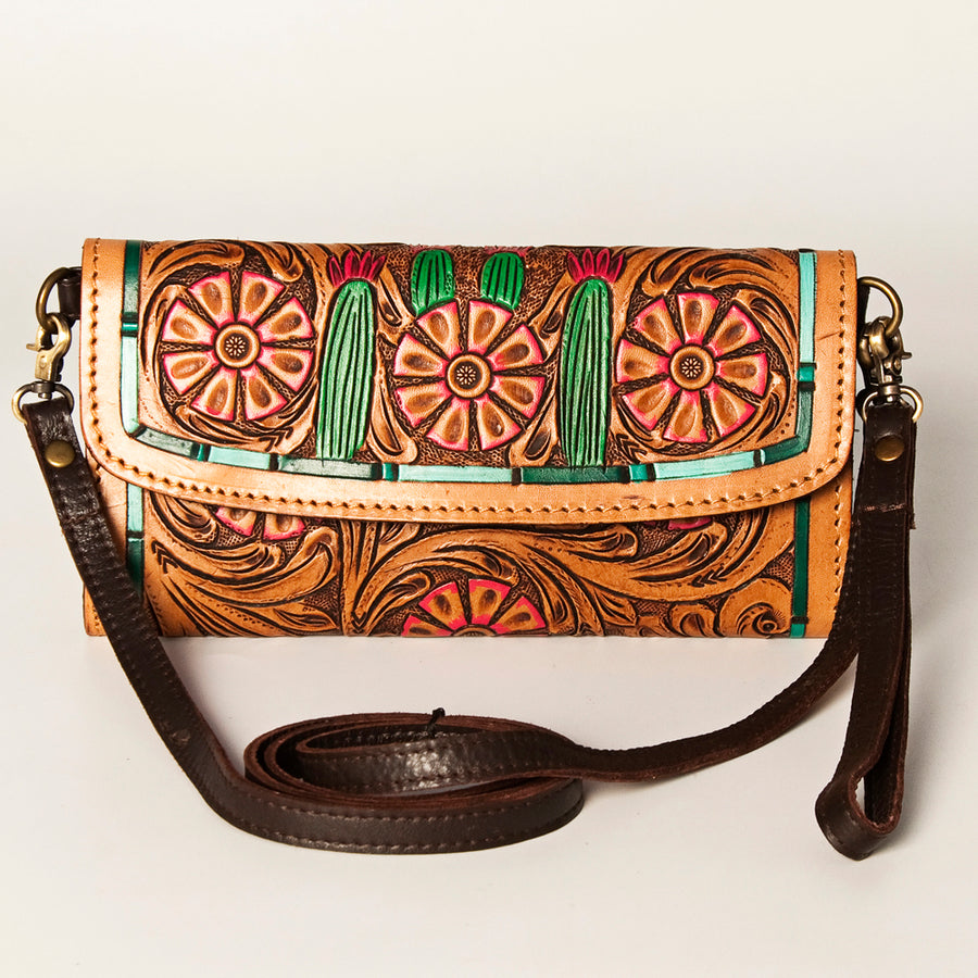 American Darling Women's Small Cross body Bag Hand Tooled Floral Carved Eco-Friendly Genuine Leather YKK Zipper