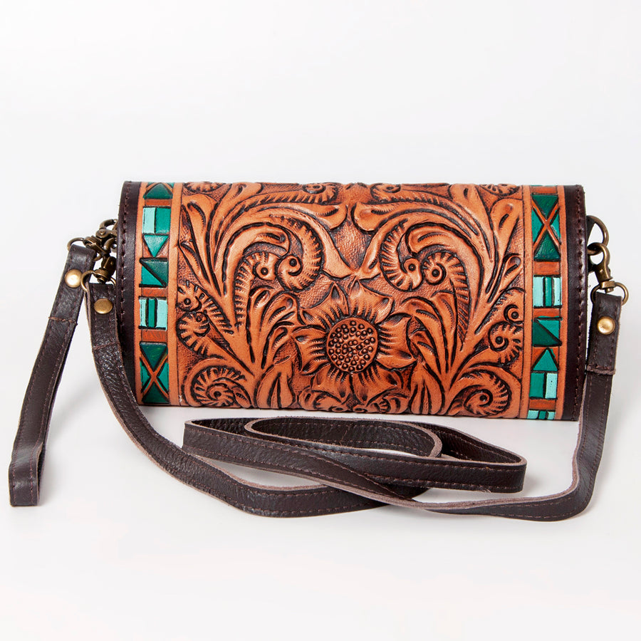 American Darling Women's Small Cross body Bag Hand Tooled Floral Carved Eco-Friendly Genuine Leather YKK Zipper