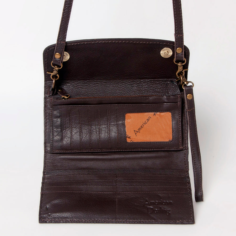 American Darling Women's Small Cross body Bag Hand Tooled Floral Carved Eco-Friendly Genuine Leather YKK Zipper