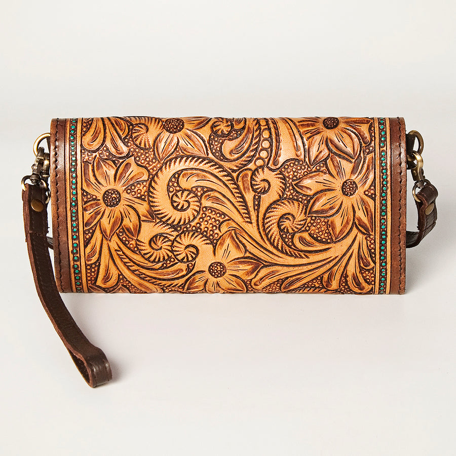 American Darling Women's Small Cross body Bag Hand Tooled Floral Carved Eco-Friendly Genuine Leather YKK Zipper