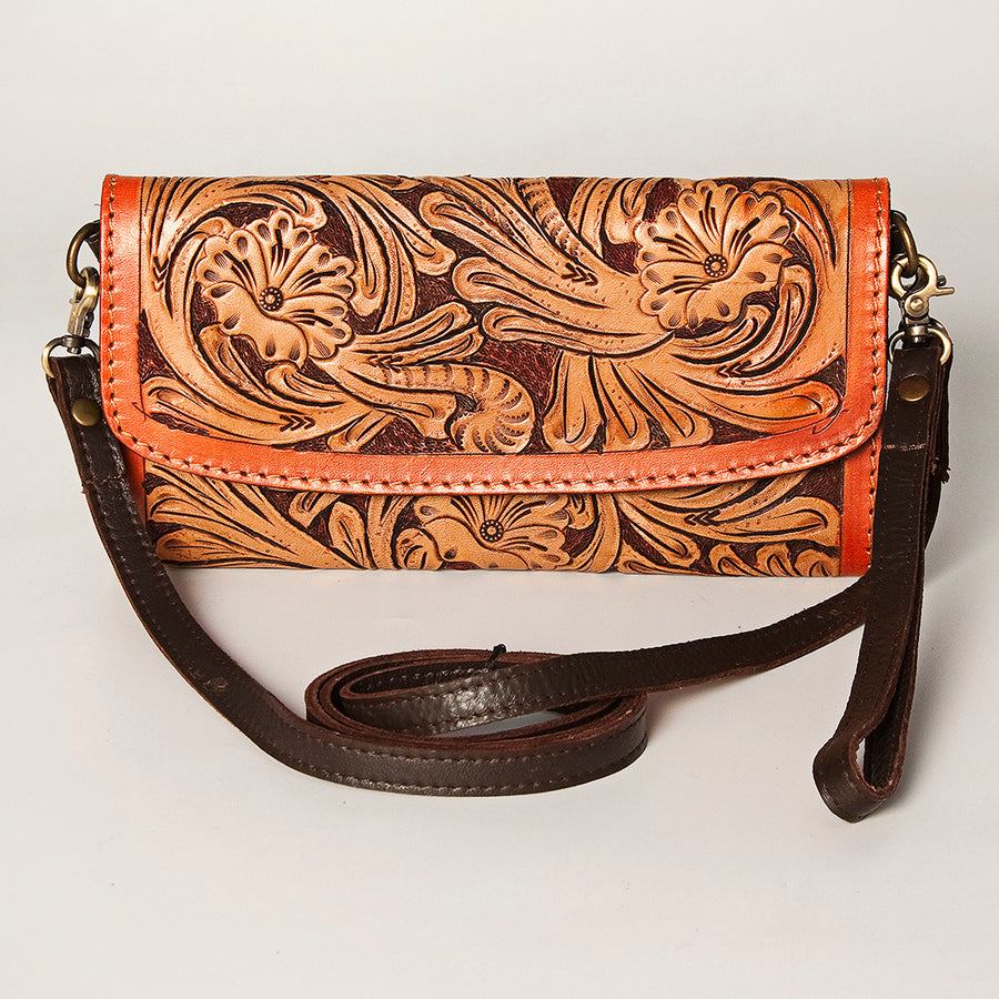 American Darling Women's Small Cross body Bag Hand Tooled Floral Carved Eco-Friendly Genuine Leather YKK Zipper